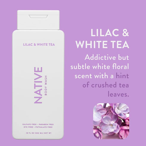 Native Body Wash with Naturally Derived Ingredients | For Women & Men, Sulfate, Paraben, & Dye Free | Lilac & White Tea