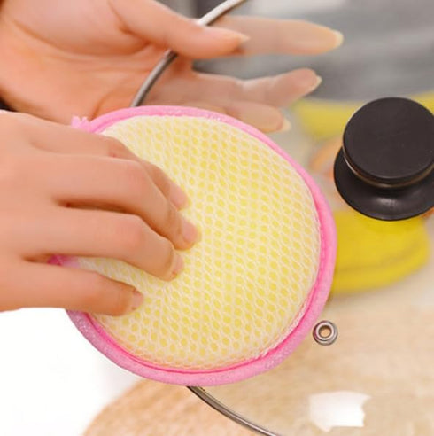 4 pcs Multi-Purpose Kitchen Double Side Round Dishwashing Sponge Scrubber Cleaning Tool