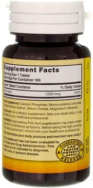 Nature’s Blend Folic Acid 1000mcg Tablets, 100 Count, 2 Pack