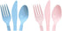 Baby Blue & Light Pink Heavy Duty Plastic Cutlery Sets - 16 Spoons, 16 Forks, 16 Knives - 2 Packs of 48 Total