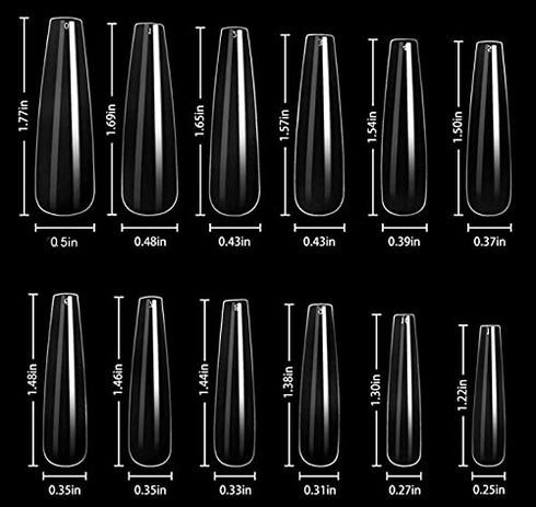 LoveOurHome XL Coffin Acrylic Nail Tips - 240pc Ballerina Shaped Full Cover Artificial Fingernails for Nail Extension
