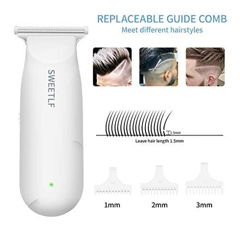 SweetLF Hair Clippers, Silent Cordless Trimmer, Mini Cutting Kit with 3 Guide Combs, USB Rechargeable, White