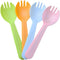 4.3" Mini Disposable Sporks, 100ct Plastic 2-in-1 Utensils, 4 Colors, 25ct Individual Package Per Color