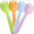 4.3" Mini Disposable Sporks, 100ct Plastic 2-in-1 Utensils, 4 Colors, 25ct Individual Package Per Color