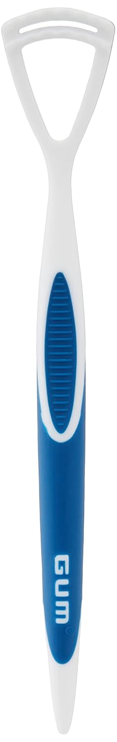 GUM Tongue Cleaner, Dual Action Soft Bristled Tongue Brush with Tongue Scraper, Better Oral Hygiene, Bad Breath