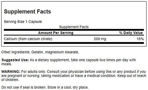 Swanson Calcium Citrate 200mg – 60 Capsules