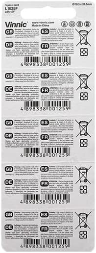Kitstar Vinnic A23/23A 12V Alkaline Battery No Mercury & Lead & Cadmium Added Proof Environment Protection Positive+ Power,5 Count (Pack of 1)