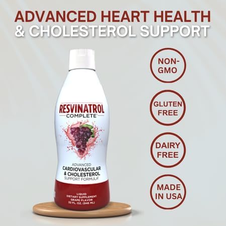 32 Fl. Oz. Advanced Liquid Cardiovascular & Cholesterol Support Formula - Liquid Resveratrol Supplement for Healthy