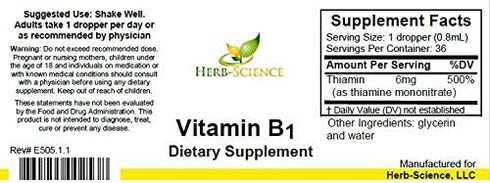 Liquid Vitamin B1 Drops, Daily Thiamine Supplement for Digestion, Nervous System, Heart Health, 1 fl. oz.