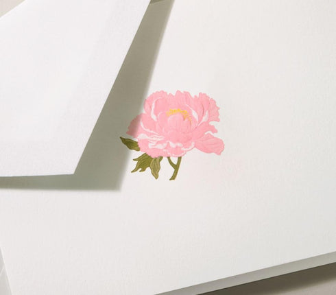 Set Crane & Co. Engraved Peony Note - Elegant Pink Flower Design with Matching Envelopes, for Sweet Notes and Special