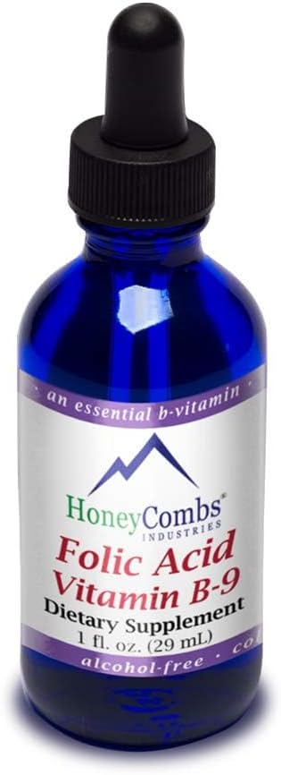 HoneyCombs Vitamin B9 Liquid Drops, High Potency Folic Acid Supplement for Women, 1 Fl oz