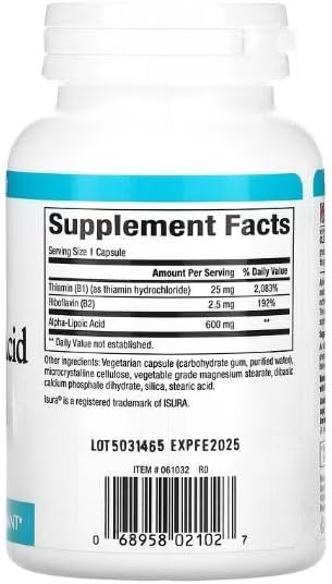 Natural Factors Alpha-Lipoic Acid + B 600 mg, 60 Capsules