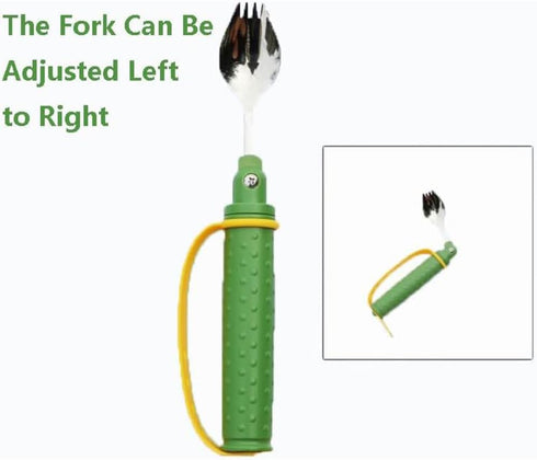 JHNGYJY 2-in-1 Fork and Spoon with Adjustable Hand Strap - Adaptive Eating Aid for Seniors and Disabled - Easy Dining