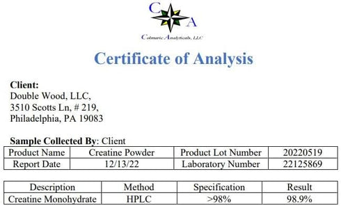 Creatine Monohydrate Powder - 1.1lbs (100 Servings of 5 Grams Each) by Double Wood (Micronized Creatine)