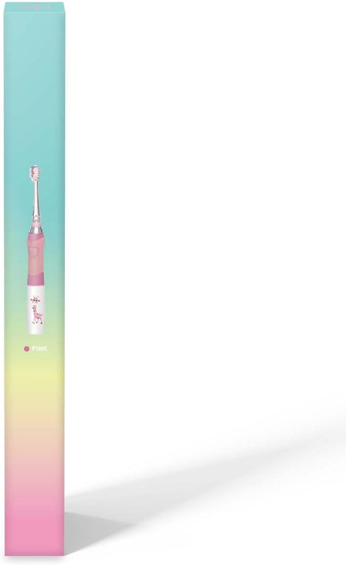 Kids Electric Toothbrush for Ages 2-12 - Pink Giraffe - with Timer and Rainbow LED Light Up
