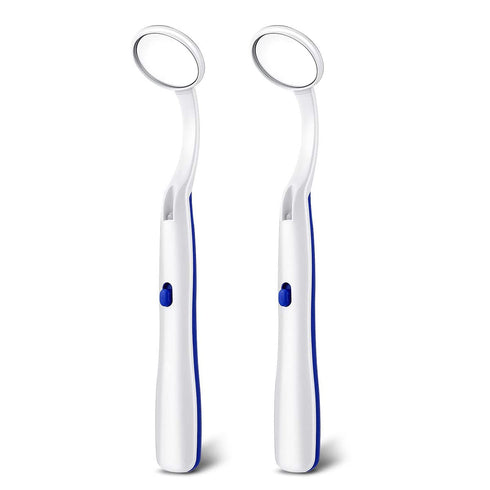 2 Pcs Dental Mirror with LED Light Tool, Anti Fog Curve Angle Dentist Oral Care Tool (Dark Blue)