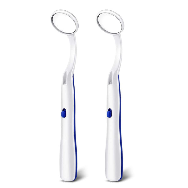 2 Pcs Dental Mirror with LED Light Tool, Anti Fog Curve Angle Dentist Oral Care Tool (Dark Blue)