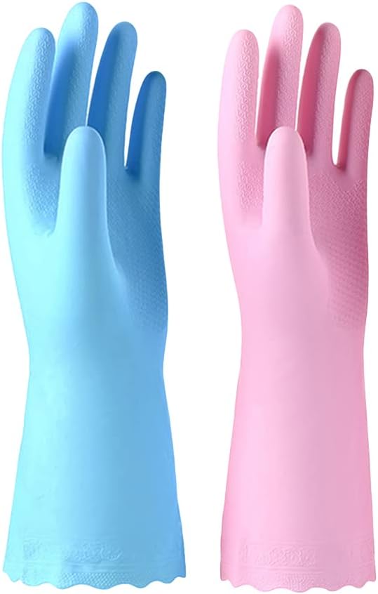 Alimat PluS 2 Pack Reusable Cleaning Gloves, Latex Free Dishwashing Gloves with Cotton Flock Liner, Waterproof