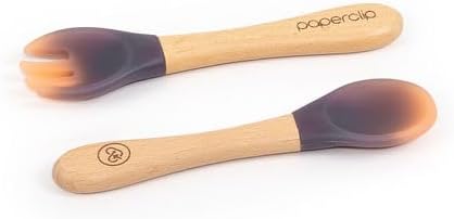 Paperclip Color-Changing Toddler Feeding Spork & Spoon Set, 100% BPA Free, Light Moon