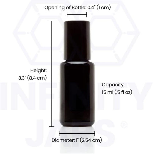 Infinity Jars 15 Ml (.5 fl oz) Black Ultraviolet Glass Bottle with Glass Ball Roll on Tip