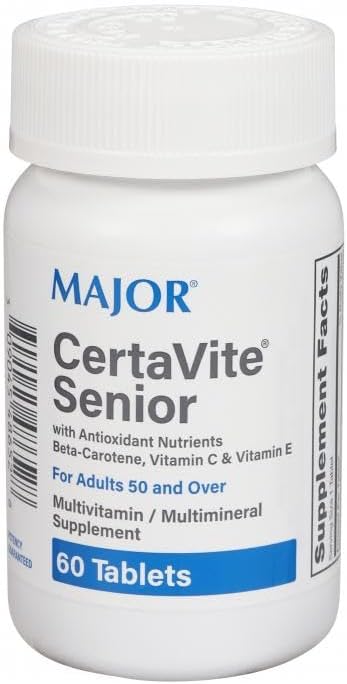 Major CertaVite Senior Multivitamin / Multimineral Supplement with Antioxidant Nutrients Beta-Carotene, Vitamin C, & Vitamin E For Adults 50 & Over - 60 Tablets