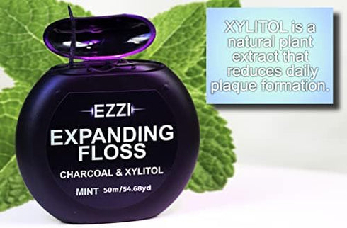 Woven Expanding Dental Floss, Naturally Waxed & Textured with Charcoal & Xylitol, Mint, 109 Yards
