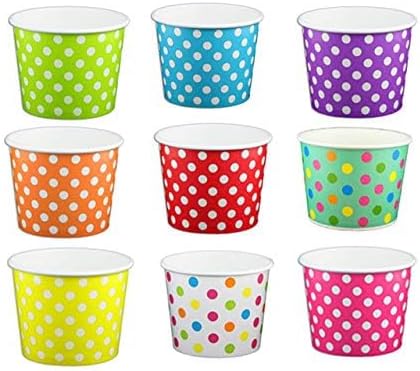Worlds Paper Ice Cream Cups Polka Dot Paper Yogurt Cups 4oz Mix - 50 pack
