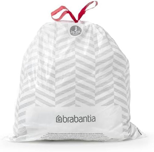Brabantia PerfectFit Trash Bags, Size J, 5.3-6.6 Gal, Thick Plastic Liners with Drawstring (40 Bags)