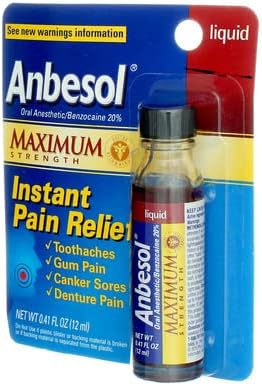 Anbesol Maximum Strength Instant Pain Relief Liquid - 0.41 oz (Pack of 3)