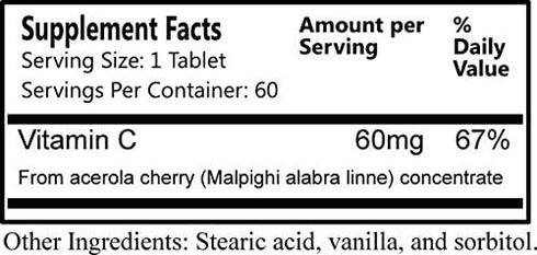 Daily Manufacturing Acerola C (Vitamin C from Acerola Cherries) 60 Chewable Tablets
