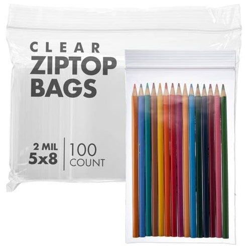 Clear Plastic Zip Bags with Zipper Seal by DiRose, Resealable, Strong, Thick, Sturdy, 5x8, 100 Pack for Organizing,