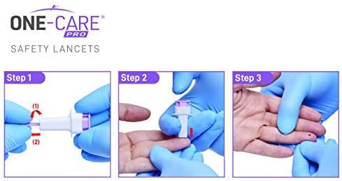 MediVena ONE-CARE PRO Safety Lancets, Top Push Button Activated, 28G x 1.5mm, 100/bx, Sterile, Gentle & Comfortable