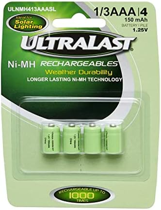 ULNMH413AAASL 1/3AAA Solar Rechargeable Battery, NIMH 1.2V 150mAh, 4-Pack for Outdoor Garden Solar Lights