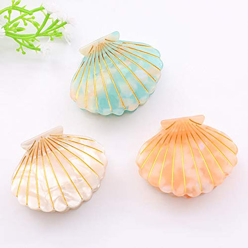 Shell Jaw Clip Hair Claw Clip, Marble Pattern Hairpins for Women Hairdressing Accessories (Light Blue)