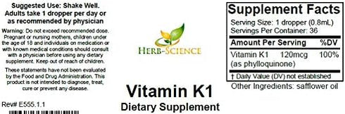 Vitamin K1 Drops - Pure Cold-Processed VIT K1 & Safflower Oil Supplement, 1 Fl oz, 36 Servings