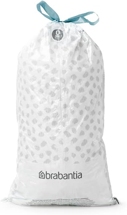 Brabantia PerfectFit Trash Bags, Size O/8 Gal, Thick Plastic Trash Can Liners with Drawstring Handles, 40 Bags