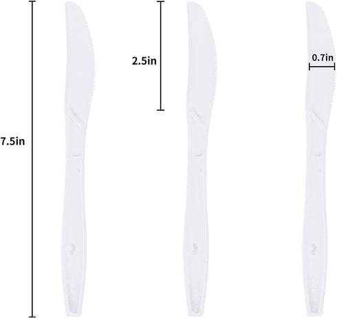 Plastic Knives Disposable Individually Packaged Knives White 7-Inch Commercial Take Away Knives,Super Hard Mass Heavy Individually Wrapped Knives 100 PCS by Laojbaba