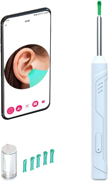 Earwax Removal Kit with Camera and Light, 6 Ear Spoons, Compatible with iOS & Android Devices, White