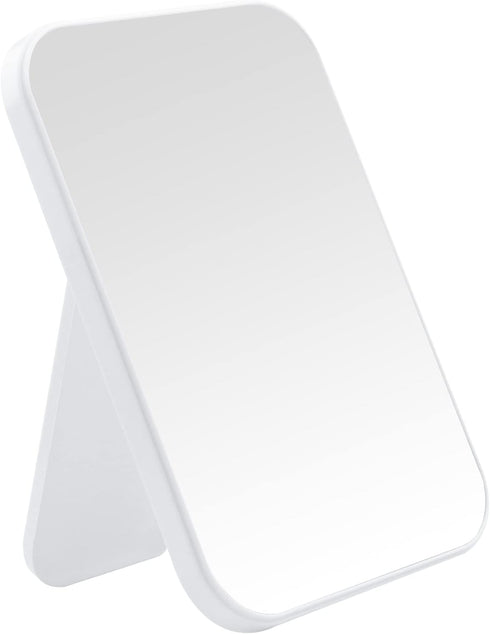 Desktop Makeup Mirror, 8 Inch Portable Folding Mirror with Stand, Double-Duty White Wall Hanging