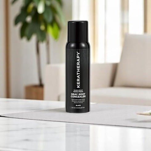 Keratherapy Keratin Infused Perfect Match Gray Root Concealer Spray, Black, 3 oz, Temporary Scalp Concealer