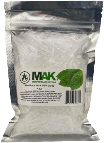 Mak Menthol Crystal 4 oz - Pure Organic 100% Natural Menthol Crystals from Mint, Resealable Standup Bag