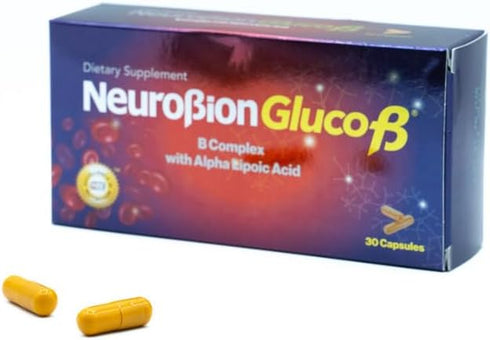 Neurobion Gluco B Dietary Supplement, B Complex with Alpha Lipoic Acid, Complejo B 30 Capsules
