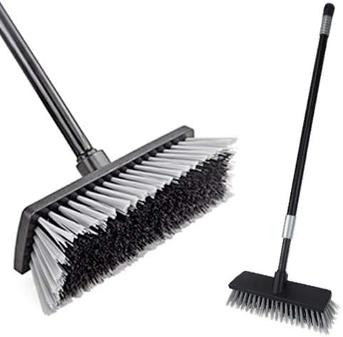 LandHope Heavy Duty Adjustable Long Handled Deck Broom, Hard Bristle Scrub Brush for Outdoor Garage