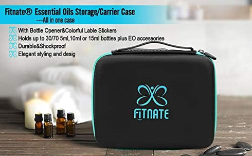 FITNATE Essential Oils Storage - Carrying Case for 30 Bottles, Holds 5ml, 10ml, 15ml with Labels (Sky Blue)