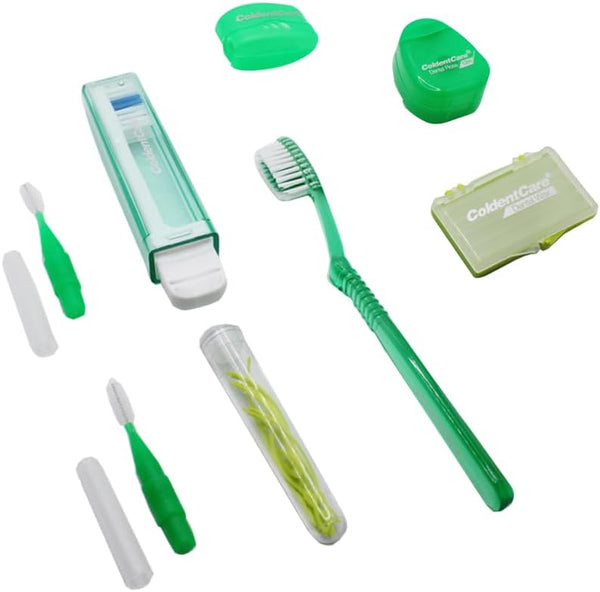 Orthodontic Oral Care Kit for Braces, Includes Toothbrush, Dental Floss, Wax, and Travel Case (Green)