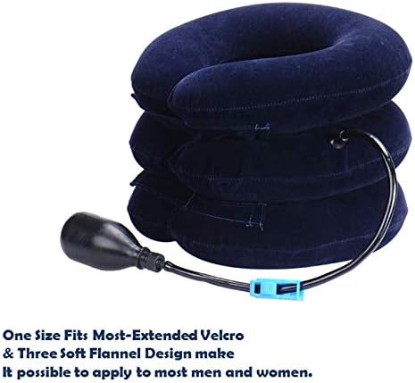 Upgraded Premium Flannel Inflatable Cervical Neck Traction Pillow - Pain Relief Collar (for Adults, Dark Blue)