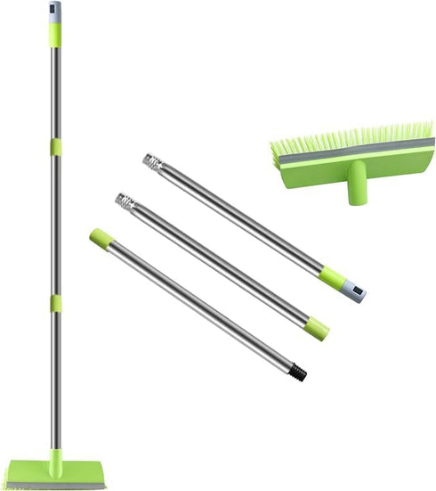 MEIBEI Floor Scrub Brush with Rubber Blade-54 Inches, Stiff Bristles Deck Brush with Adjustable Long Handle