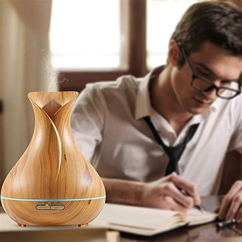 UVUBXT 14 Essential Oil Diffuser Tulip Light Wood Diffuser LED Advanced Cool Mist Humidifier Color LED Night Light