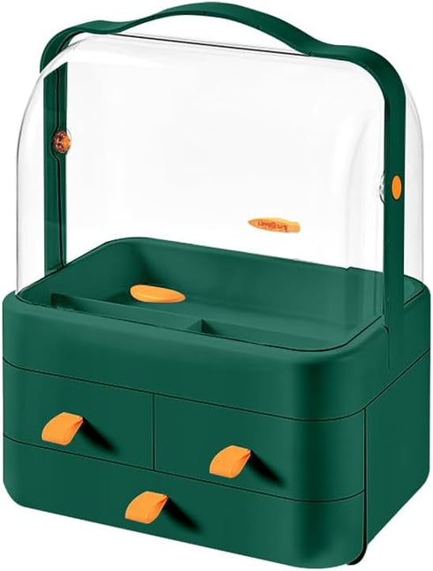 Large Capacity Makeup Organizer with Lid - Preppy Skincare Organizer, Cosmetic Storage Box & Display Cases (Green)
