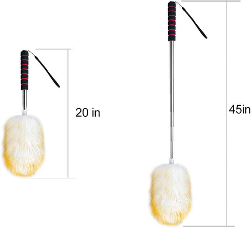MKUN Lambs Wool Feather Duster, Extendable Stainless Steel Handle for Cleaning Fan, Windows, Blinds, Laptop, Furniture